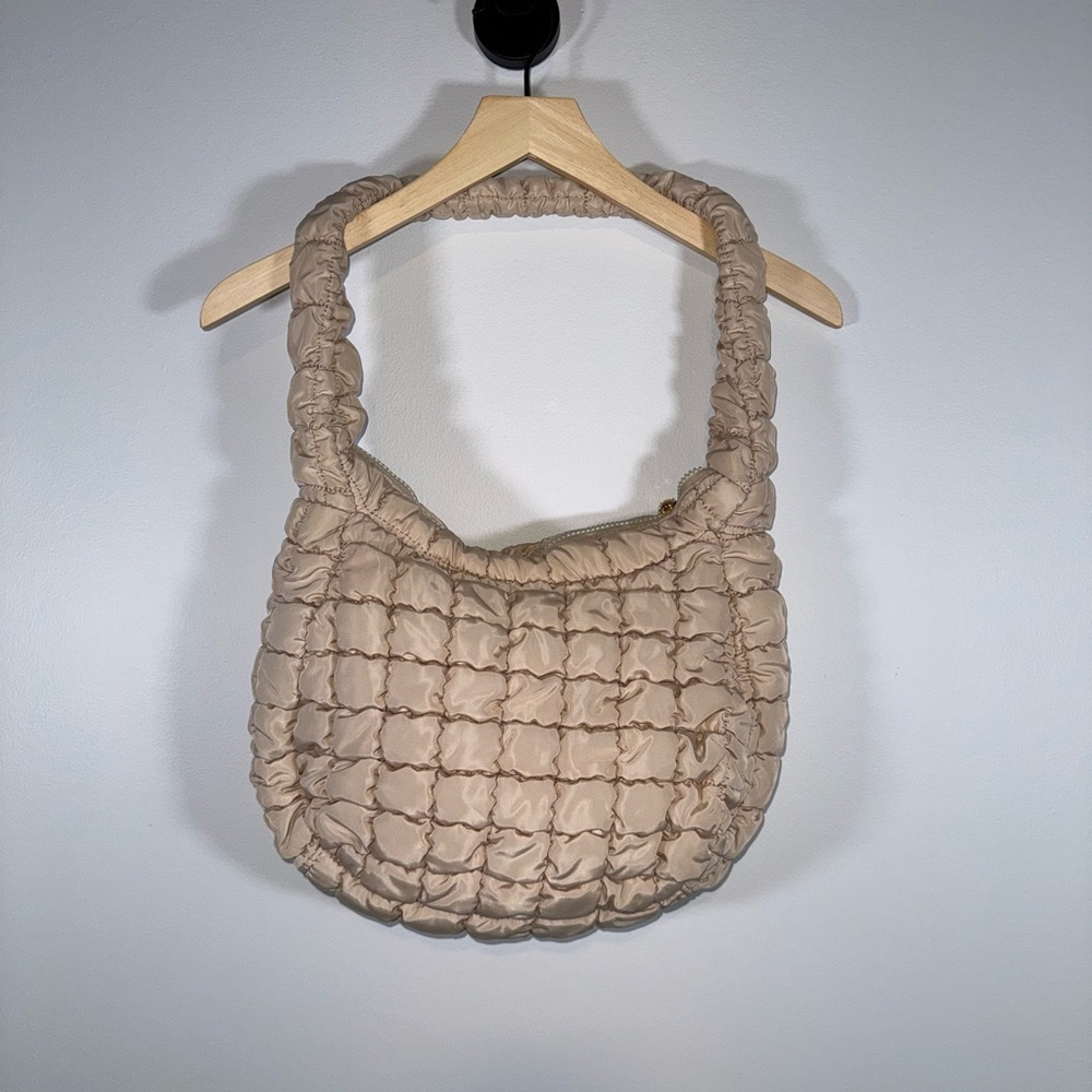 Urban Expressions Quilted Puffer Hobo Bag Beige